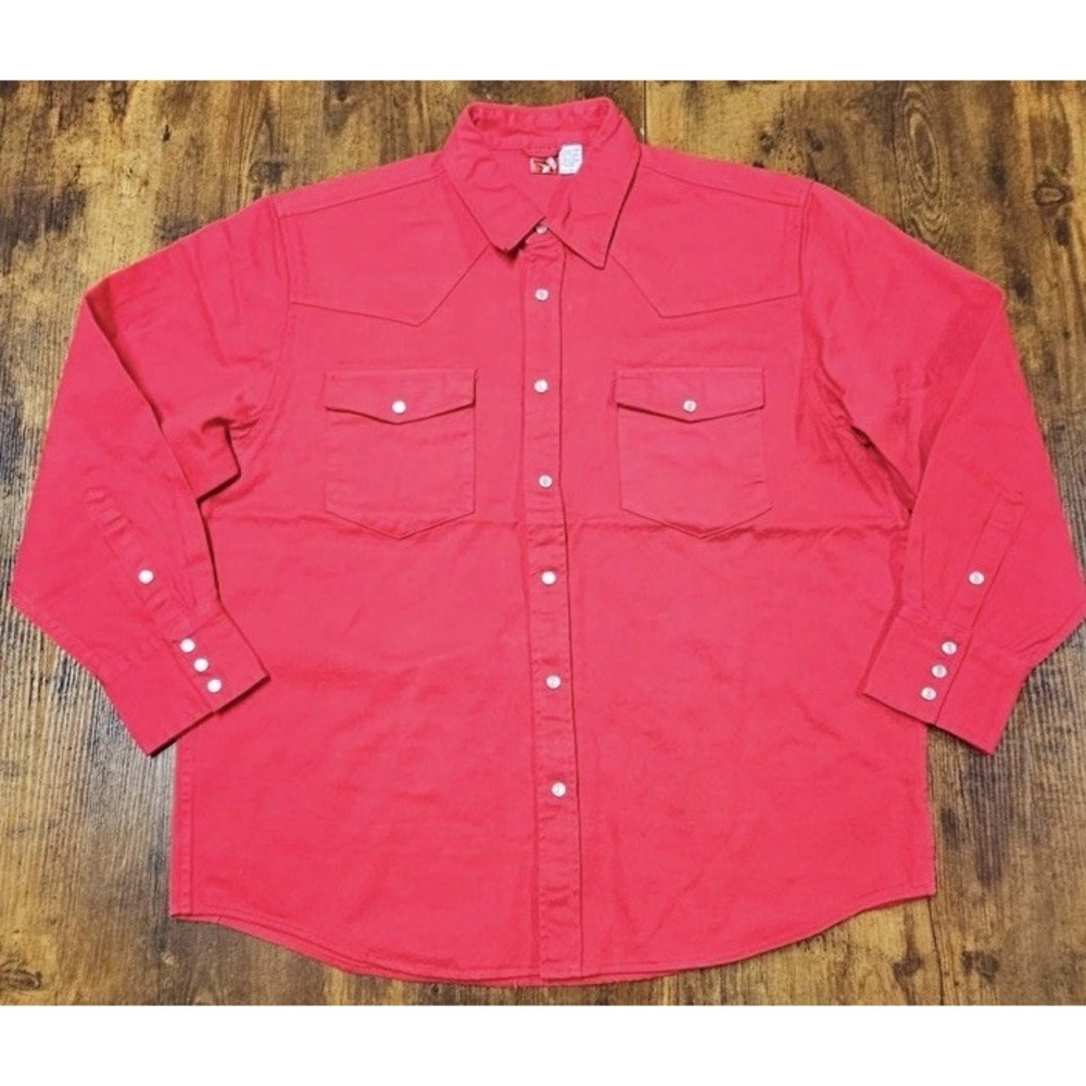Vintage Marlboro Shirt Mens Large Red Western Pearl Snap Long Sleeve Heavy Denim
